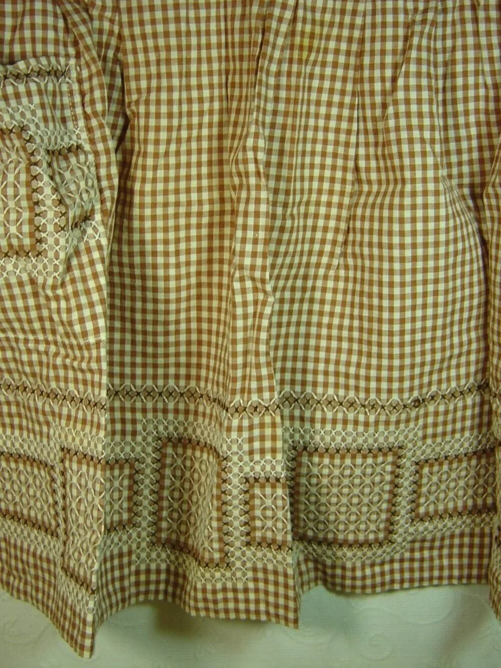 2 vintage embroidered gingham half aprons- 